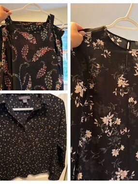 Set of 3. Primark Black Floral Cold-Shoulder Top & Black Floral Blouse Duo